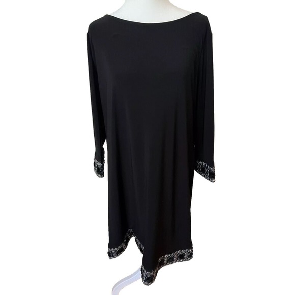Tiana B Size 14 Black Long Sleeve Sheath Dress‎ Embellished Trim Cocktail Party - Picture 1 of 7